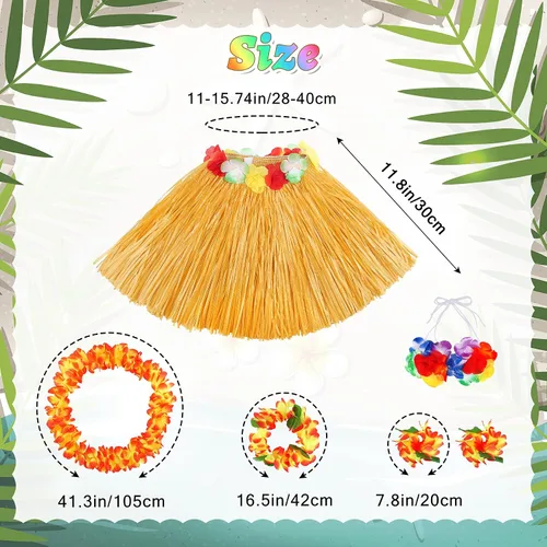 Vista 2 de Conjunto de disfraz de falda de hierba hawaiana de 11.8 in para niñas