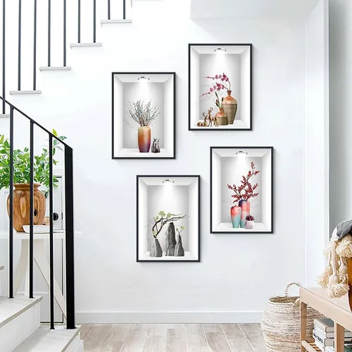 Vista 4 de Calcomanías de pared 3D para florero, flores de simulación, calcomanías de pared extraíbles para decoración del hogar, sala de estar, oficina