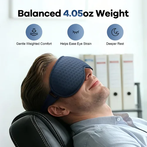 Vista 2 de Antifaz de dormir con peso para hombres: Antifaz para ojos de 3D con bloqueo de luz y cero presión para alivio del estrés, sueño profundo y siestas