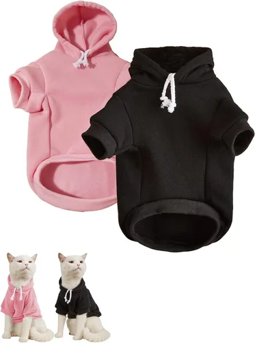 Vista 26 de QWINEE Sudadera básica con capucha para perro, suéter cálido para gatos, ropa para mascotas para Chihuahua, cachorro, gatito, perros pequeños