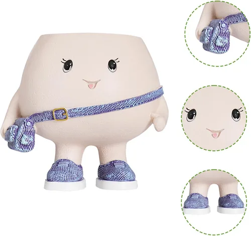 Vista 4 de Smily Face Maceta con bonita bolsa de resina para cadena de perlas, macetas únicas para suculentas con agujero de drenaje para plantas