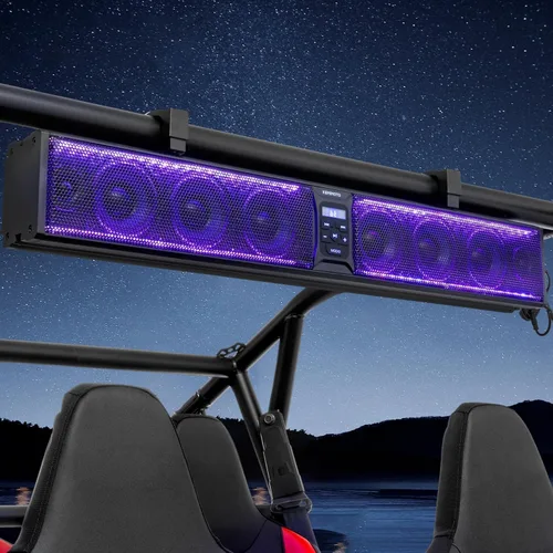 Vista 8 de KEMIMOTO Barra de sonido con 8 altavoces de 32 pulgadas, barra de sonido de metal resistente para ATV UTV, luz RGB impermeable Bluetooth, barra