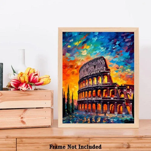 Vista 7 de Bestbuddy Pet 8 x 10 sin marco noche estrellada Roma, Coliseo, gladiador, hito histórico, Italia, gira mundial, pintura al óleo familiar, póster