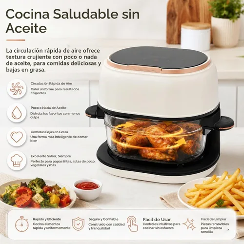 Vista 3 de Freidora de aire de 4.2 cuartos con cesta de vidrio y pantalla táctil, freidora eléctrica de aire caliente de 900 W, multifuncional, ventana