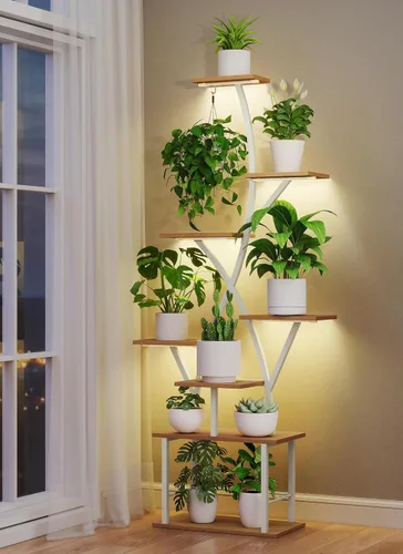 Vista 8 de Soporte para plantas de interior con luces de cultivo de 65 pulgadas de alto, estante de plantas iluminado en esquina para cultivo en interiores