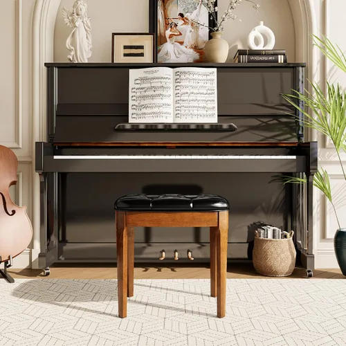 Vista 3 de Vantity Taburete de banco con tapizado, elegante y moderno, banco de tocador de maquillaje, versátil para comedor, sala de estar, 19.3 x 14.9 x 19.3
