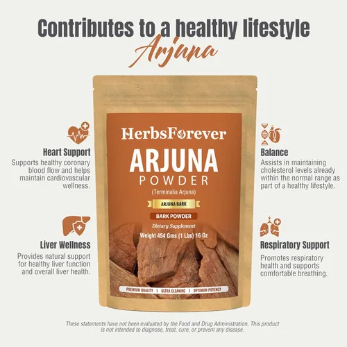 Vista 6 de HerbsForever Arjuna Powder – Terminalia Arjuna – Sin OMG, Orgánico, Vegano – 454 GMS