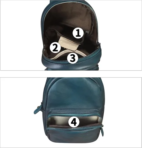 Vista 4 de Bolso de cuero genuino para mujeres y hombres, hecho a mano, de cuero, bolso cruzado, Azul, Mochilas Sling