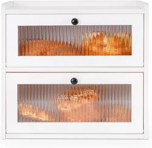 Vista 9 de Sunhoo Panera para encimera de cocina, contenedor de almacenamiento de pan de madera, contenedor de almacenamiento de pan de 2 capas, soporte