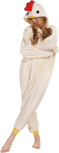 Vista 3 de CANASOUR Pijama mameluco de Halloween para adultos, pollo blanco, anime, unisex, cosplay, una pieza, anime, cosplay, disfraz de fiesta de Navidad