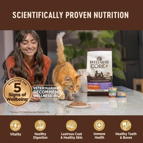 Vista 4 de Wellness CORE+ Alimento húmedo en paté de peso saludable para gatos adultos, natural, rico en proteínas, sin granos, 2.8 onzas, paquete de 12