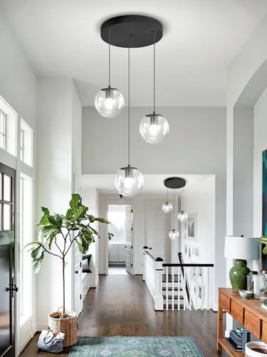 Vista 10 de ykolupty Lámpara colgante negra de 1 luz moderna de globo de vidrio gris ahumado, luces colgantes para isla de cocina, luces colgantes ajustables