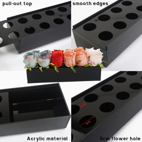 Vista 5 de Jarrón largo de acrílico con agujeros para flores, florero rectangular transparente, caja de flores acrílica, longitud 12/18/24 pulgadas para flores
