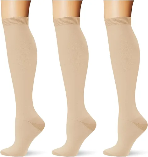 Vista 48 de (3 pares) Calcetines de compresión 20-30 mmHg, calcetines largos hasta la rodilla para mujeres y hombres, soporte atlético, para viajes y uso diario