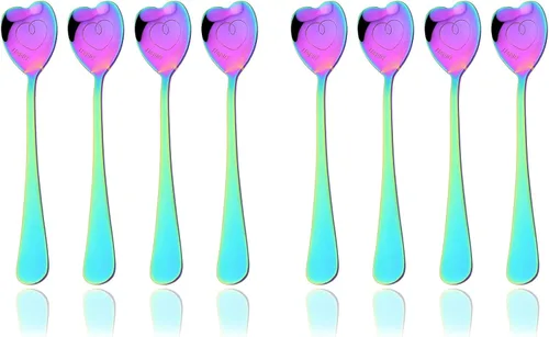 Vista 11 de JASHII 8 cucharaditas de acero inoxidable con forma de corazón negro brillante, cucharas de café de postre, cuchara de amor, cuchara mezcladora