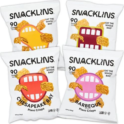 Vista 15 de SNACKLINS Chips Crujientes a Base de Plantas Variedad de 4 Sabores – Nacho, BBQ, Teriyaki, Bahía de Chesapeake, sin gluten, sin granos, 100% kosher