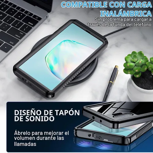 Vista 6 de MOZOTER - Funda impermeable para Samsung Galaxy Note 10 Plus con sonido claro Negro