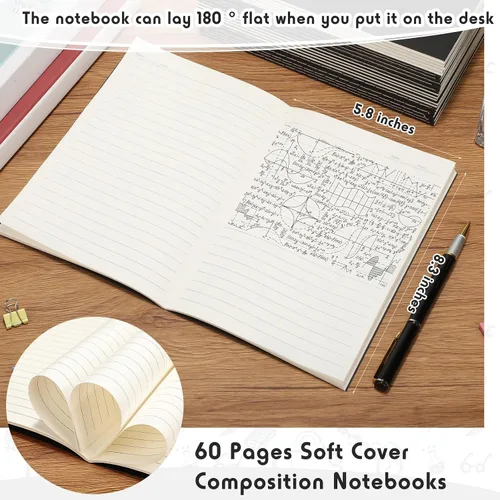 Vista 3 de Handepo 100 paquete de cuadernos de composición A5/A6 con líneas rayadas, cuadernos de composición de cartón Kraft a granel con cubierta suave