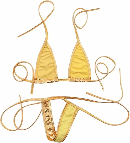 Vista 2 de iEFiEL Traje de baño de bikini de micro cuerdas brillantes para mujer, lencería con tanga para la mayoría