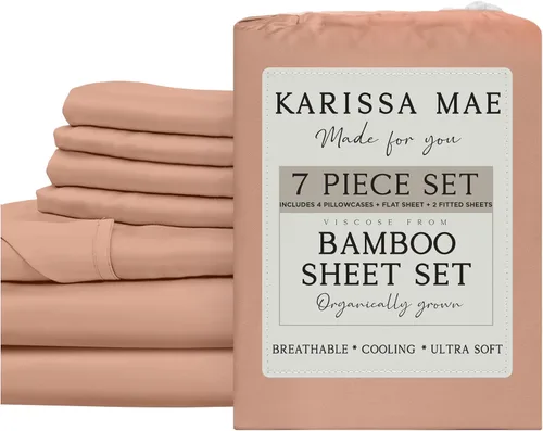 Vista 74 de KARISSA MAE Juego de sábanas de viscosa de bambú de lujo, 100% certificado FSC, refrescante, lujosamente suave, bolsillos profundos de 18 pulgadas