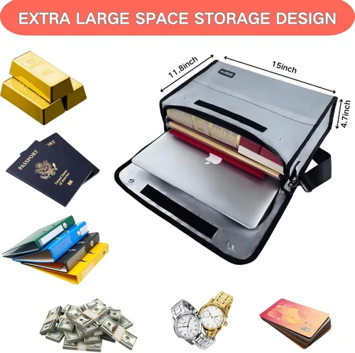 Vista 3 de Bolsa de documentos ignífuga – Caja de documentos impermeable ignífuga para documentos y dinero en efectivo Organizador de documentos ignífugo