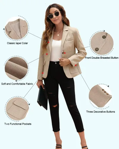 Vista 5 de BZB Blazers casuales de manga larga con solapa frontal abierta para el trabajo, la oficina, negocios, chaquetas cálidas