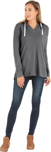 Vista 4 de Free Fly Sudadera con capucha de bambú para mujer, ultra suave y cálida, de punto térmico, camisa de manga larga con hombros caídos para mujer