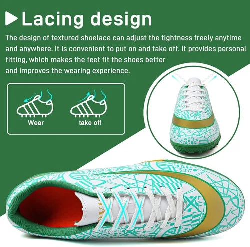 Vista 4 de GRESKY Tacos de fútbol para hombre y mujer, zapatos de fútbol para interiores y exteriores AGTF