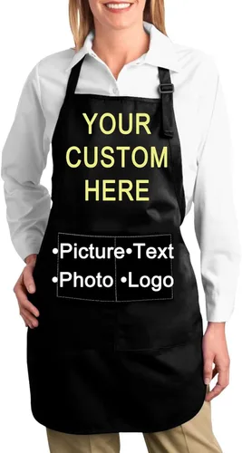 Vista 13 de Delantales personalizados para mujeres y hombres, delantal personalizado con bolsillos, imagen, texto, logotipo, delantales de cocina