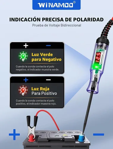 Vista 3 de WINAMOO Probador de Luz de Prueba Automotriz de 5-90V Probador de Circuito LED Digital con Pantalla de Voltaje, Probador de Voltaje Bidireccional