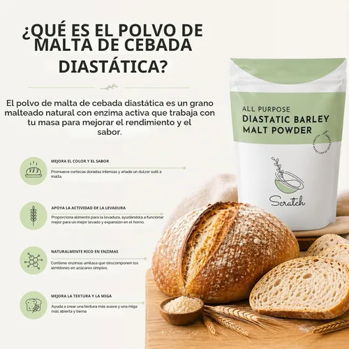 Vista 4 de Scratch Polvo de malta diastática para hornear, (2 libras) de malta de cebada seca para hornear pan, mejorador de pan, ingredientes de primera