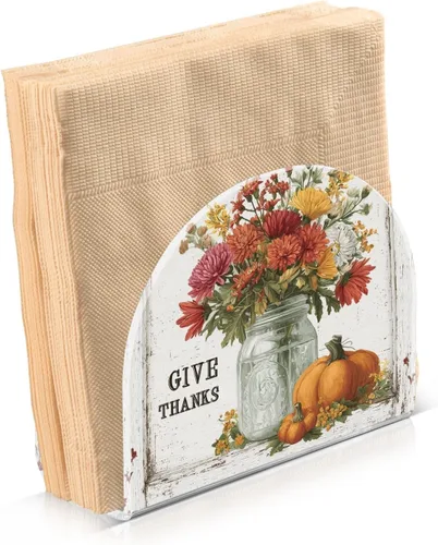 Vista 20 de Servilletero de otoño de gnomo negro para mesa, dispensadores de pañuelos acrílicos, servilleteros de cóctel para bodas, fiestas, eventos