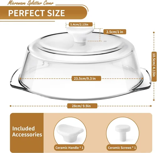 Vista 2 de ACEPRUT - Cubierta de vidrio sin plástico para salpicaduras de microondas con mango y tornillo de cerámica, 100% grado alimenticio, sin BPA, apto