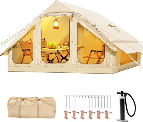 Vista 15 de Inflatable Tents for Camping, Blow Up Tent with Hand Pump, Easy Setup Inflatable Hot Tent with Stove Jack, Waterproof Oxford Air Glamping Tents for