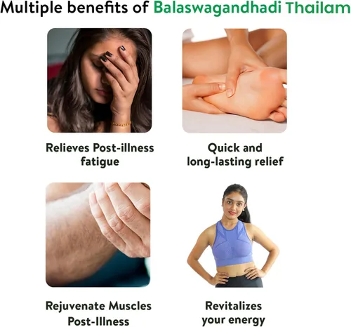 Vista 3 de Kerala Ayurveda Balaswagandhadi Thailam - Aceite de masaje ayurvédico para cuerpo con Ashwagandha - Equilibra la Vata y la pita, calma la mente