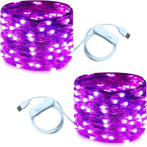Vista 16 de RUICHEN 20 pies 120 luces LED USB Guirnalda de luces de hadas con interruptor de encendido/apagado, luces impermeables de alambre de cobre