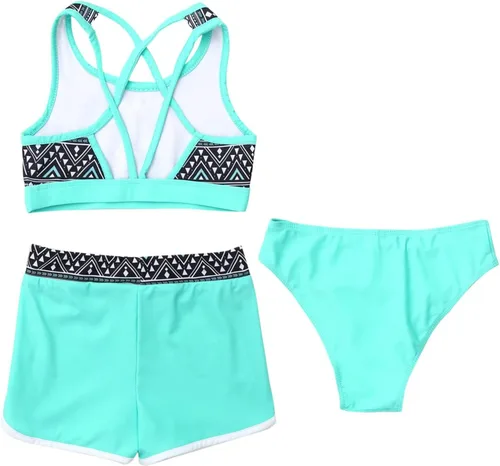 Vista 4 de Traje de baño hawaiano de 3 piezas para niñas y niñas, traje de baño de playa con parte inferior