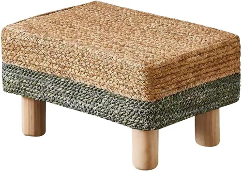 Vista 17 de Wimarsbon Reposapiés Otomán Rectangular de Hierba Marina Natural Reposapiés Pouf Otomanes con Patas de Madera Tejido a Mano Taburete Escalón