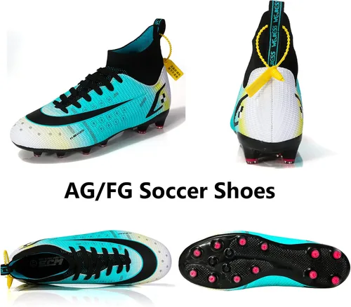 Vista 8 de Zapatos de fútbol para hombre, zapatos de fútbol de caña alta, con cordones, antideslizantes, para deportes al aire libre, atléticos, béisbol