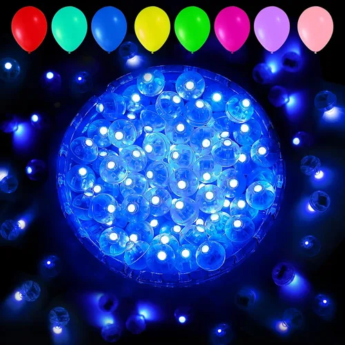 Vista 10 de Aogist - 50 mini luces de 10 colores, luz LED impermeable de largo tiempo de espera, funciona con pilas, lámpara de bola para globo, farol de papel