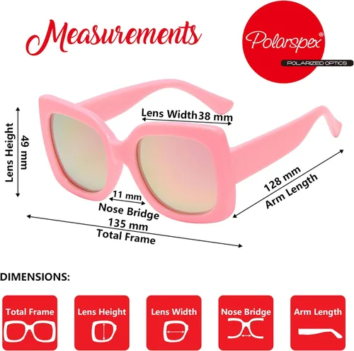 Vista 4 de PolarSpex Gafas de sol polarizadas cuadradas elásticas de gran tamaño para niñas, sin BPA