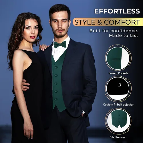 Vista 3 de Conjunto de chaleco formal sólido para hombre, esmoquin, chaleco y pajarita para traje o esmoquin
