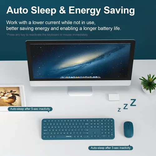 Vista 6 de Combo de teclado y mouse inalámbricos de 2.4G de tamaño completo, ultradelgado, silencioso, lindo, para computadora con receptor USB para Windows