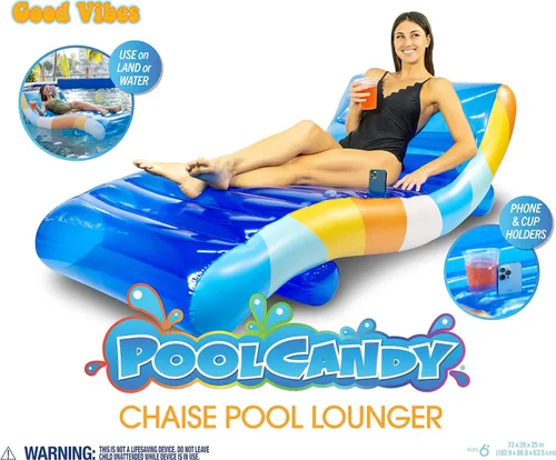 Vista 8 de PoolCandy Tumbona flotante Good Vibes. El último flotador inflable 2 en 1 lujoso y duradero; es una silla lounge en tierra o en agua.