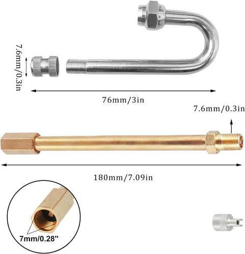 Vista 2 de 5 extensores de vástago de válvula dual, resistentes, 180 grados y rectos, de metal recto, extensiones de vástago de válvula de doble rueda