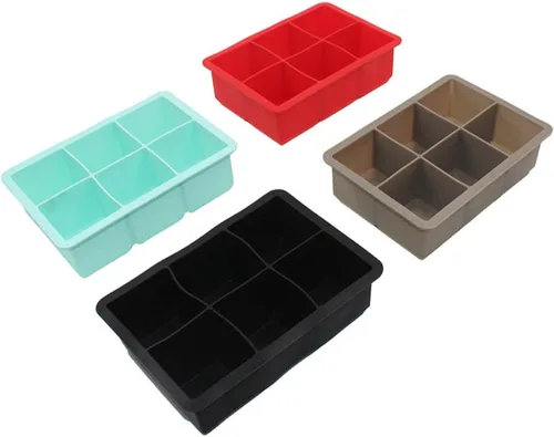 Vista 3 de Bandeja de cubitos de hielo de silicona con forma cuadrada, molde para cubitos de hielo de 6.5 x 4.5 x 2.0 in, grado alimenticio, 6 barras de 02