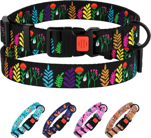 Vista 14 de Collar de perro de nailon con patrón floral aguamarina de 12 a 16 pulgadas