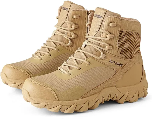 Vista 3 de Kervaky Botas tácticas militares para hombre, botas de trabajo ligeras, botas de senderismo