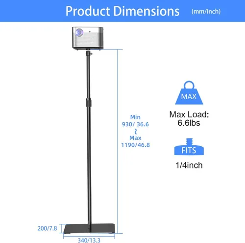 Vista 7 de suptek Soporte para proyector giratorio de 360°, altura ajustable de 36.6-48.8 pulgadas, soporte de montaje para mini proyector, compatible