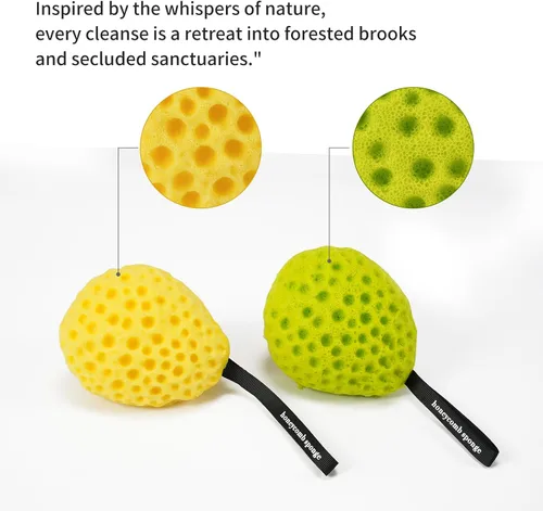 Vista 2 de Juego de esponjas de baño de YABAHU: lujoso tono dual, amarillo limón revitalizante y verde lima fresco de la mañana, material ecológico ultrasuave